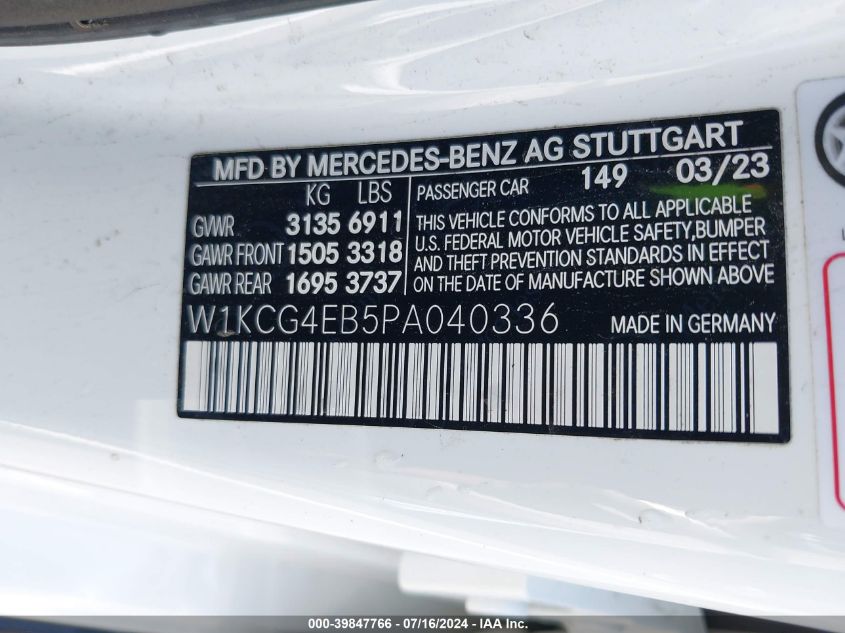 2023 Mercedes-Benz Eqs 580 4Matic VIN: W1KCG4EB5PA040336 Lot: 39847766