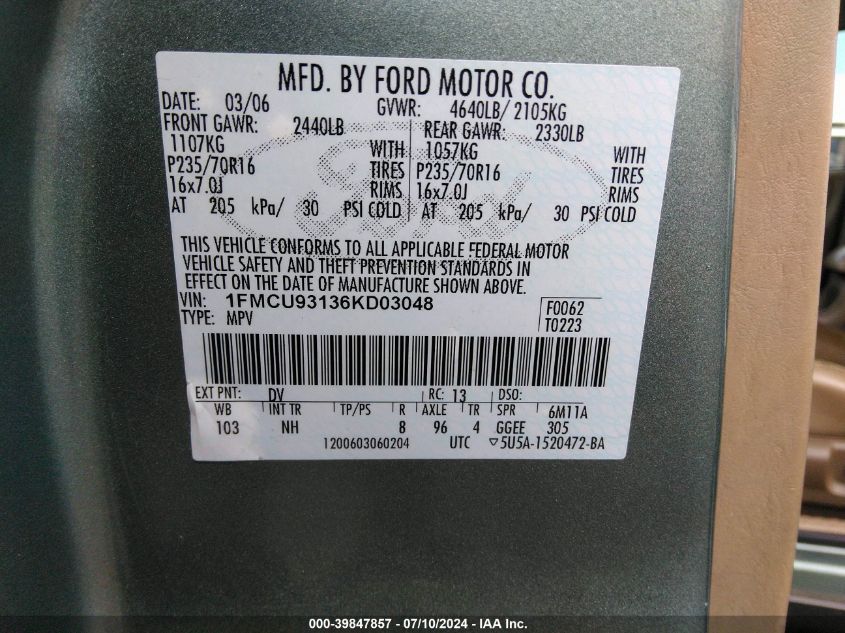 1FMCU93136KD03048 2006 Ford Escape Xlt/Xlt Sport