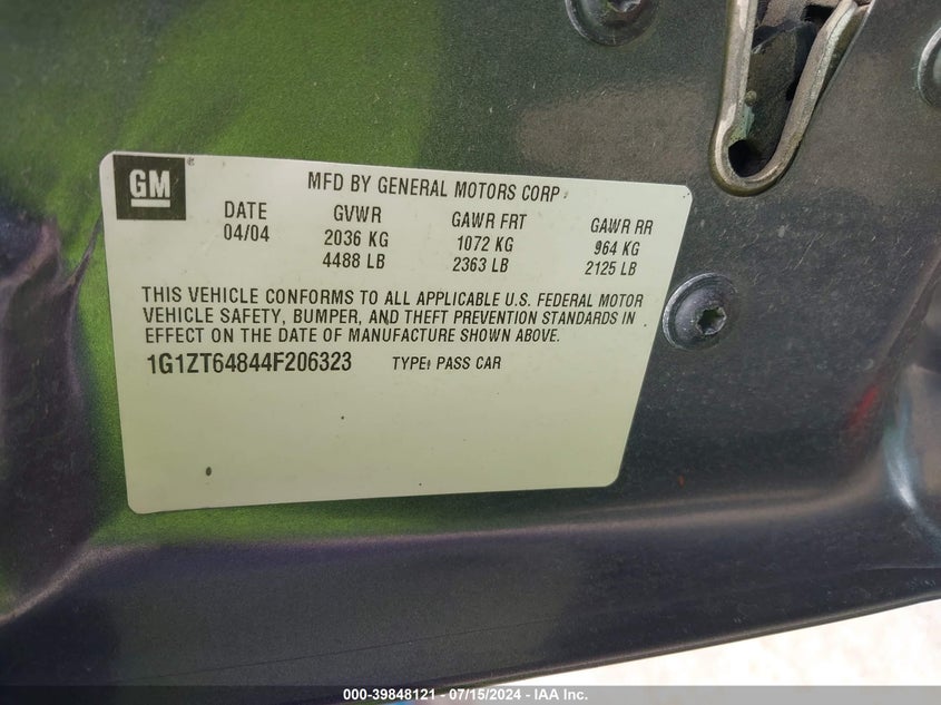 2004 Chevrolet Malibu Maxx Ls VIN: 1G1ZT64844F206323 Lot: 39848121