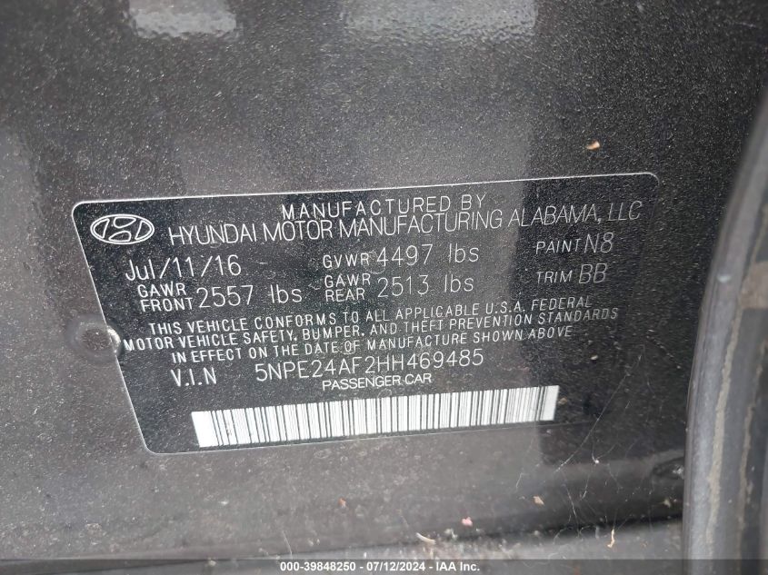 2017 HYUNDAI SONATA - 5NPE24AF2HH469485