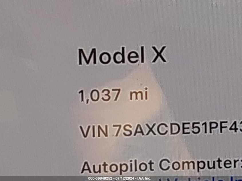 2023 Tesla Model X VIN: 7SAXCDE51PF430037 Lot: 39848252