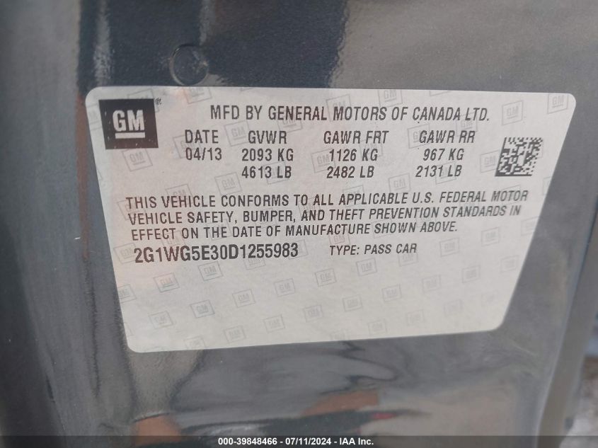 2G1WG5E30D1255983 2013 Chevrolet Impala Lt