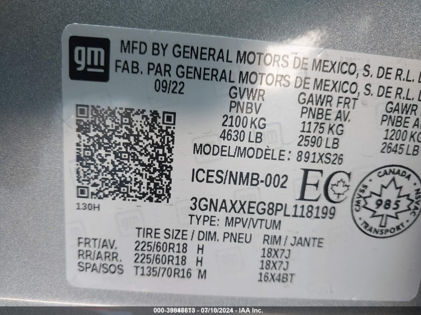 3GNAXXEG8PL118199 2023 Chevrolet Equinox