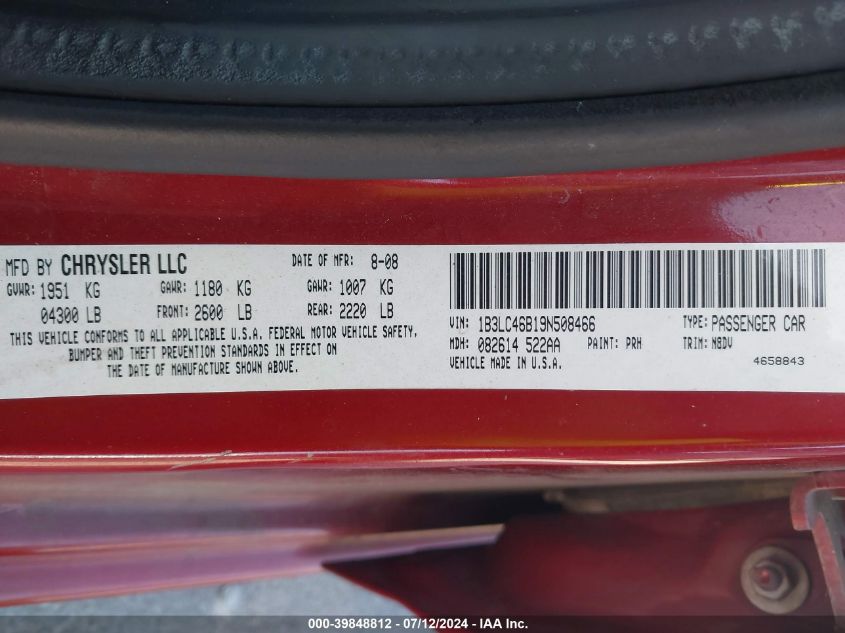 2009 Dodge Avenger Se/Sxt VIN: 1B3LC46B19N508466 Lot: 39848812