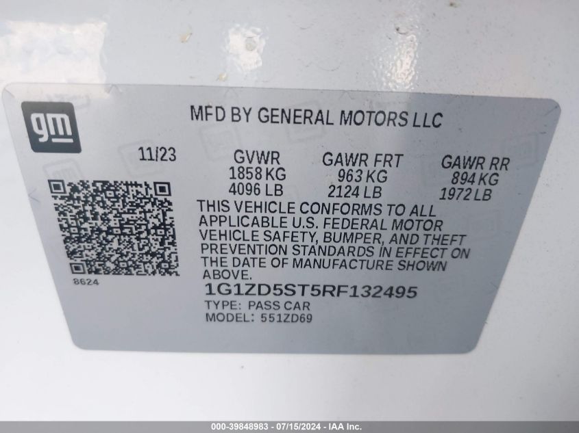 2024 CHEVROLET MALIBU LT - 1G1ZD5ST5RF132495