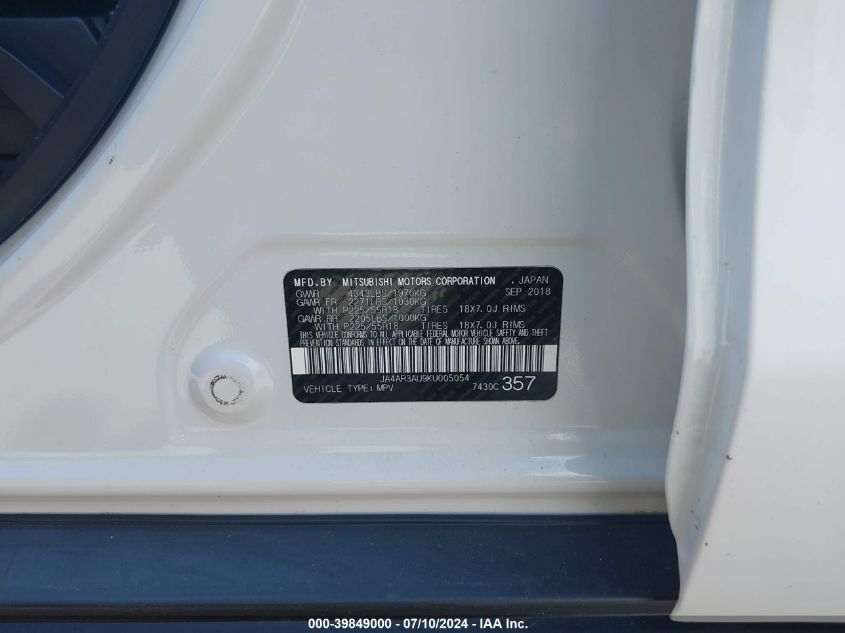 2019 Mitsubishi Outlander Sport 2.0 Es VIN: JA4AR3AU9KU005054 Lot: 39849000