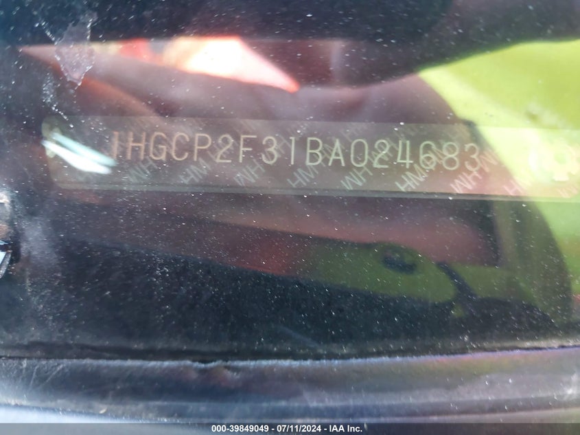 2011 Honda Accord 2.4 Lx VIN: 1HGCP2F31BA024683 Lot: 39849049