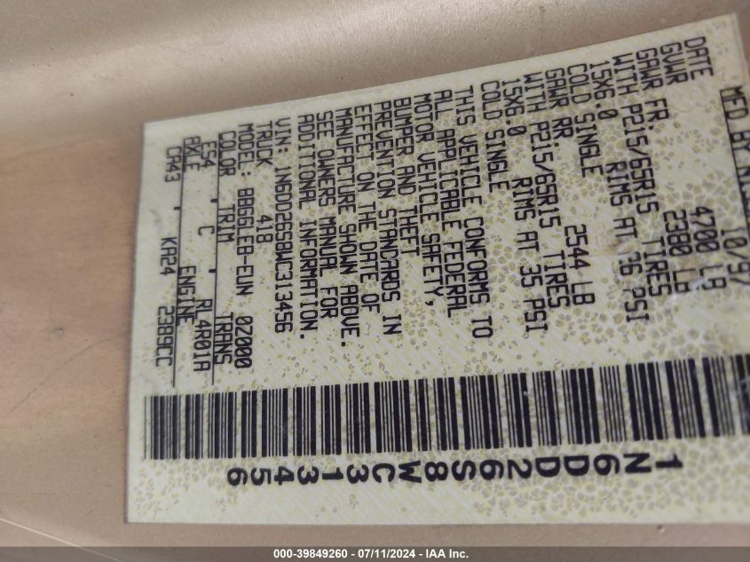 1N6DD26S8WC313456 1998 Nissan Frontier Se/Xe