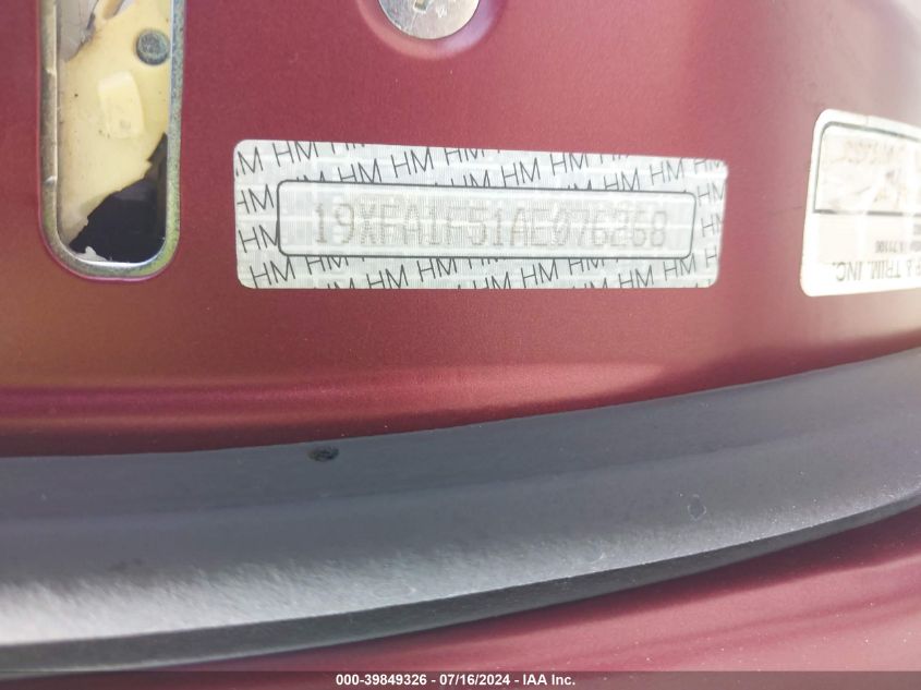 2010 Honda Civic Lx VIN: 19XFA1F51AE076268 Lot: 39849326