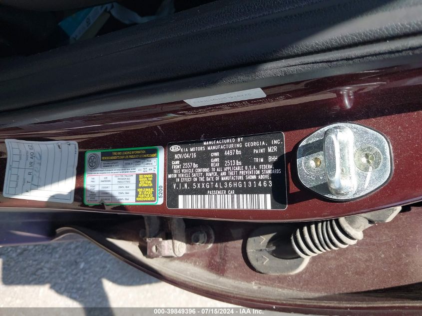 2017 Kia Optima Lx VIN: 5XXGT4L36HG131463 Lot: 39849396