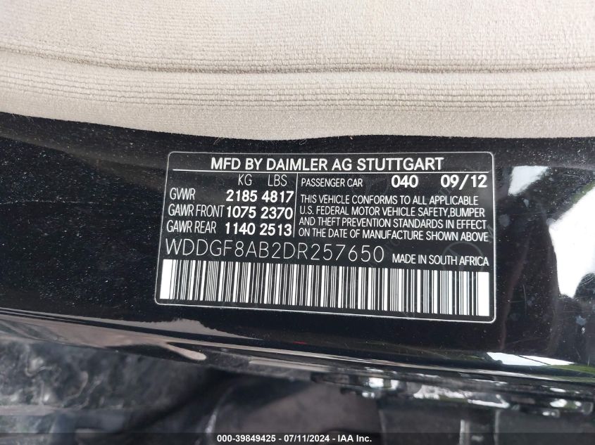 2013 Mercedes-Benz C 300 Luxury 4Matic/Sport 4Matic VIN: WDDGF8AB2DR257650 Lot: 39849425