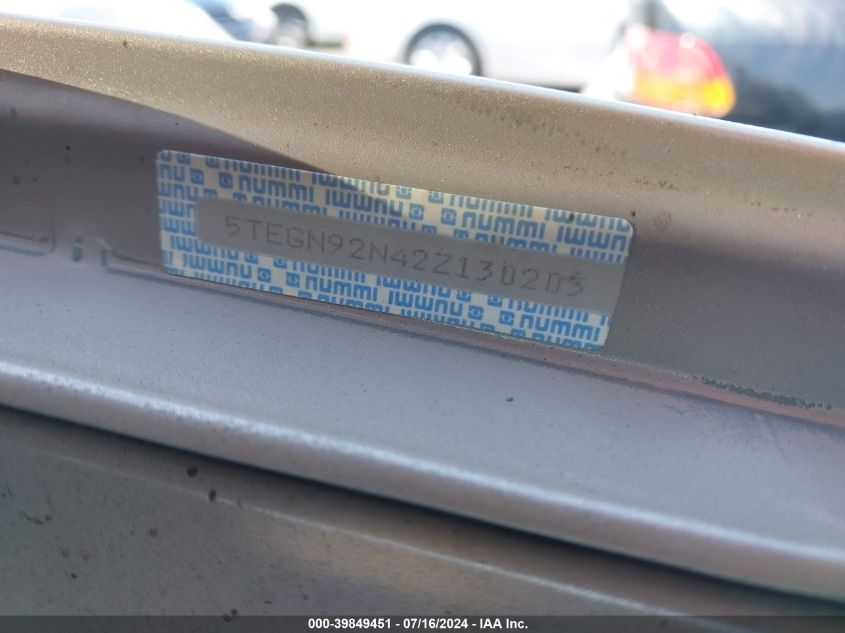 2002 Toyota Tacoma Prerunner V6 VIN: 5TEGN92N42Z130203 Lot: 39849451