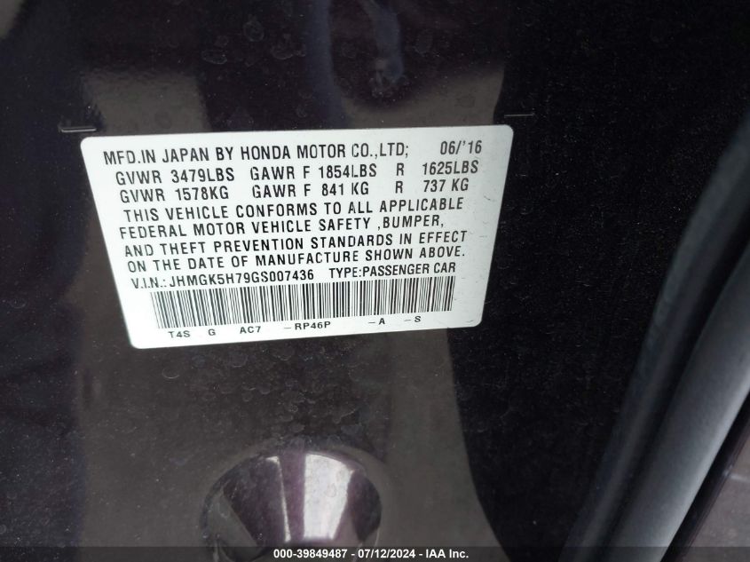 2016 HONDA FIT EX - JHMGK5H79GS007436