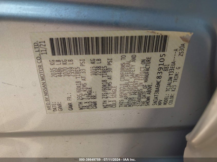 2021 NISSAN ROGUE SV - 5N1AT3BA6MC839105