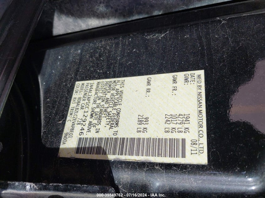 1N4AL2AP1CC129246 2012 Nissan Altima 2.5 S