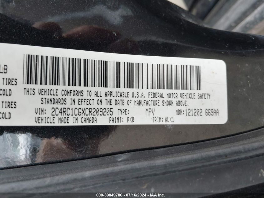 2012 Chrysler Town & Country Touring-L VIN: 2C4RC1CGXCR209205 Lot: 39849786