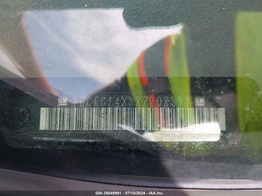 2008 Chevrolet Silverado 1500 Work Truck VIN: 1GCEC14X38Z208391 Lot: 39849991