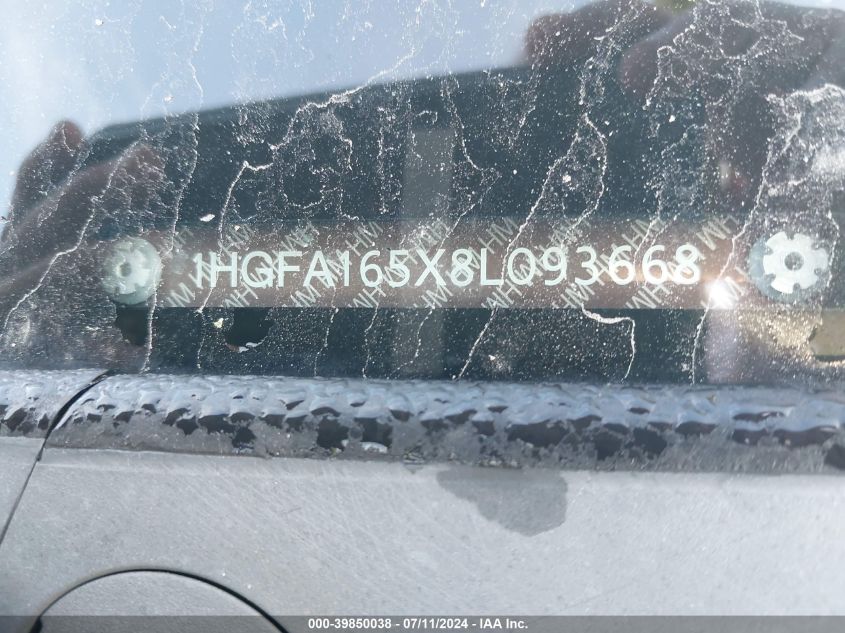 2008 Honda Civic Lx VIN: 1HGFA165X8L093668 Lot: 39850038