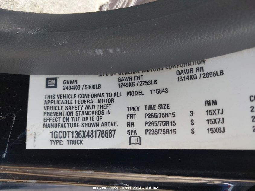 2004 Chevrolet Colorado Ls VIN: 1GCDT136X48176687 Lot: 39850051