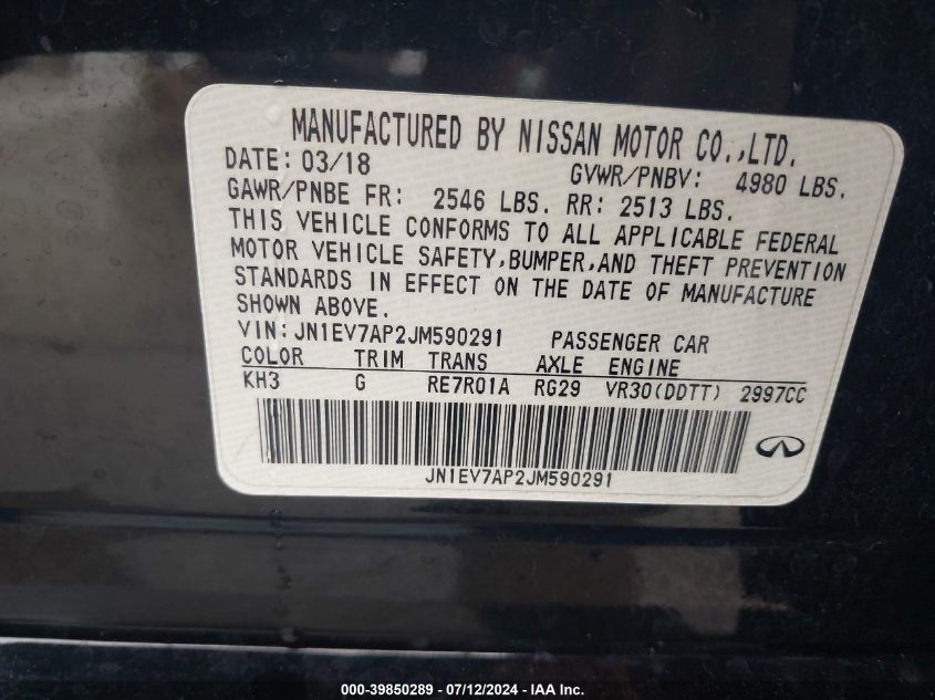 2018 INFINITI Q50 3.0T LUXE - JN1EV7AP2JM590291