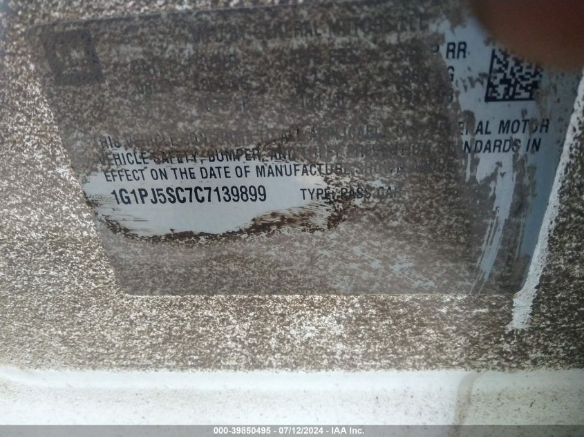 2012 Chevrolet Cruze Eco VIN: 1G1PJ5SC7C7139899 Lot: 39850495