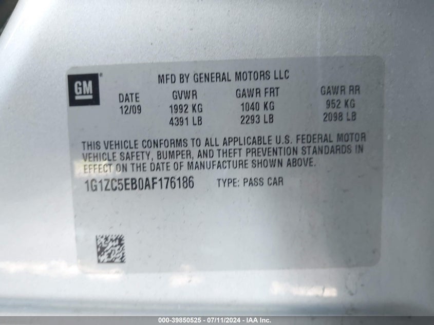 1G1ZC5EB0AF176186 2010 Chevrolet Malibu Lt