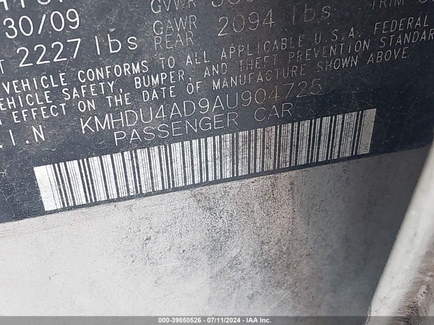 KMHDU4AD9AU904725 2010 Hyundai Elantra Gls