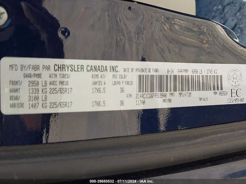 2015 Chrysler Town & Country Touring-L VIN: 2C4RC1CG6FR519940 Lot: 39850532