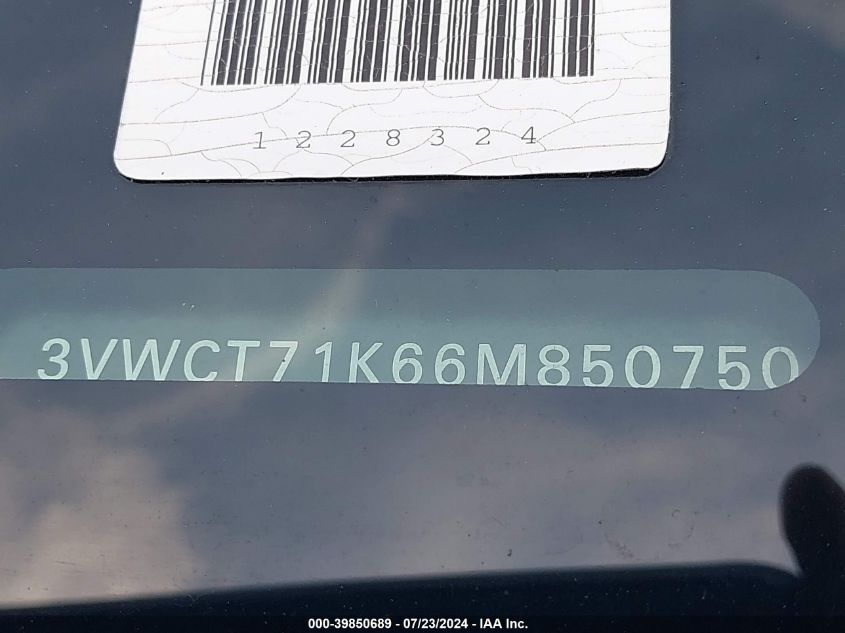 2006 Volkswagen Jetta Diesel VIN: 3VWCT71K66M850750 Lot: 39850689