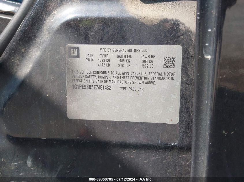2014 Chevrolet Cruze 2Lt Auto VIN: 1G1PE5SB5E7481432 Lot: 39850705