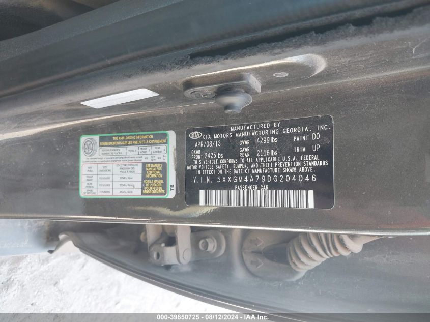 2013 Kia Optima Lx VIN: 5XXGM4A79DG204046 Lot: 39850725