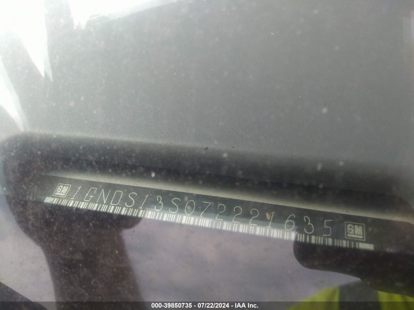 2007 Chevrolet Trailblazer Lt VIN: 1GNDS13S072221635 Lot: 39850735