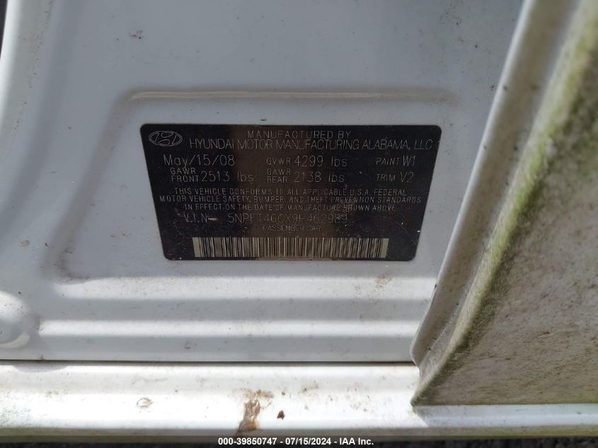 5NPET46CX9H462989 2009 Hyundai Sonata Gls