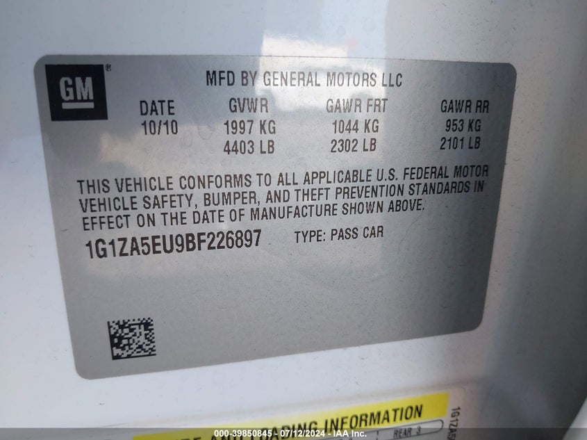 2011 Chevrolet Malibu Ls VIN: 1G1ZA5EU9BF226897 Lot: 39850845