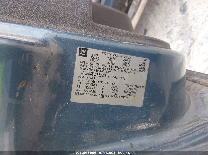 2011 Chevrolet Silverado 1500 Lt VIN: 1GCRCSE0XBZ353315 Lot: 39851095
