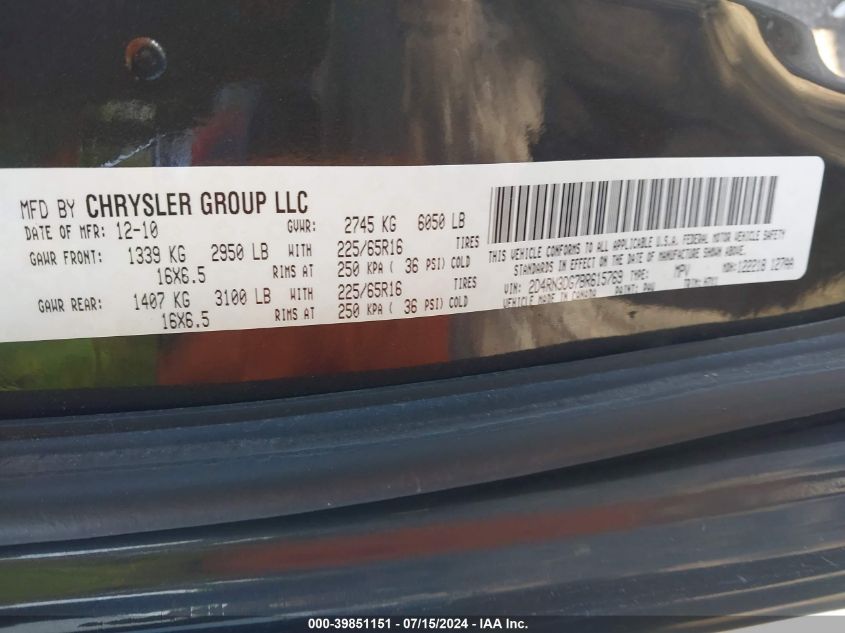 2011 Dodge Grand Caravan Mainstreet VIN: 2D4RN3DG7BR615769 Lot: 39851151