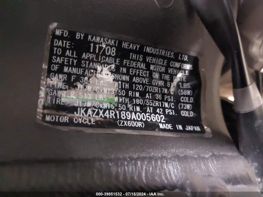 2009 KAWASAKI ZX600 R - JKAZX4R189A005602