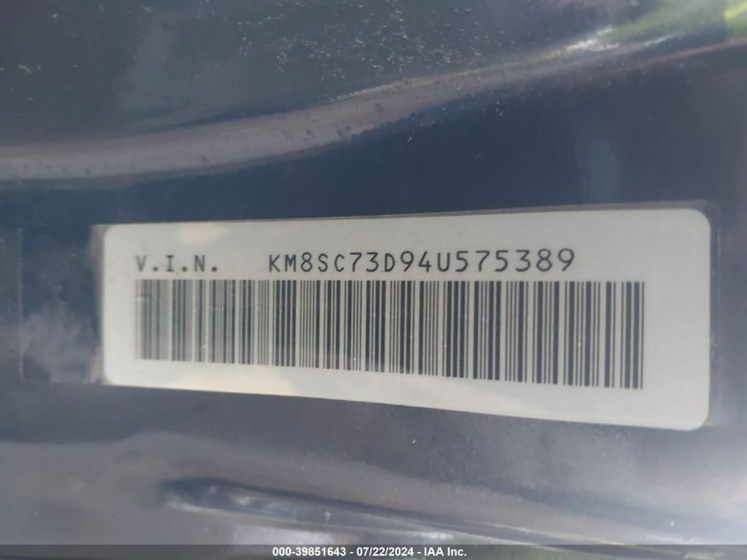 2004 Hyundai Santa Fe Gls VIN: KM8SC73D94U575389 Lot: 39851643