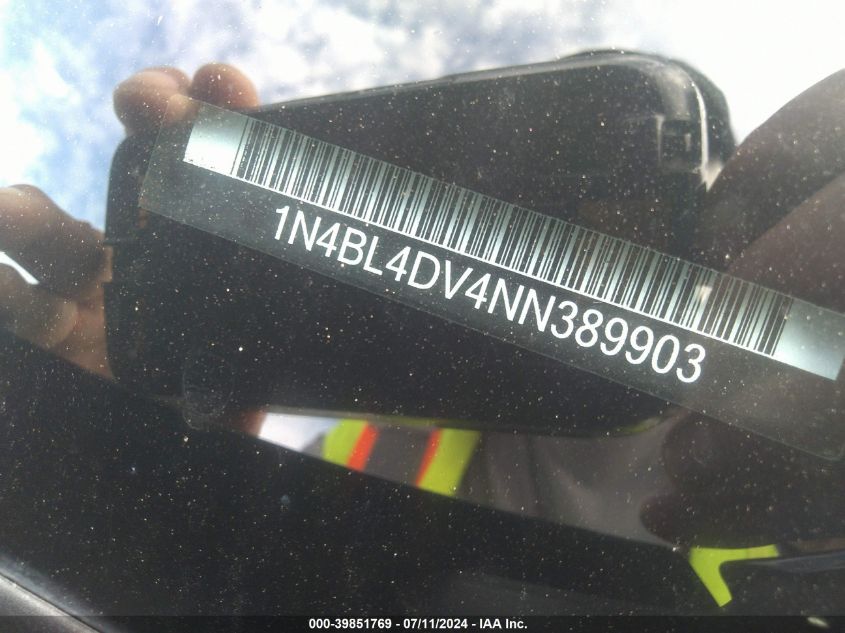 2022 Nissan Altima Sv Fwd VIN: 1N4BL4DV4NN389903 Lot: 39851769