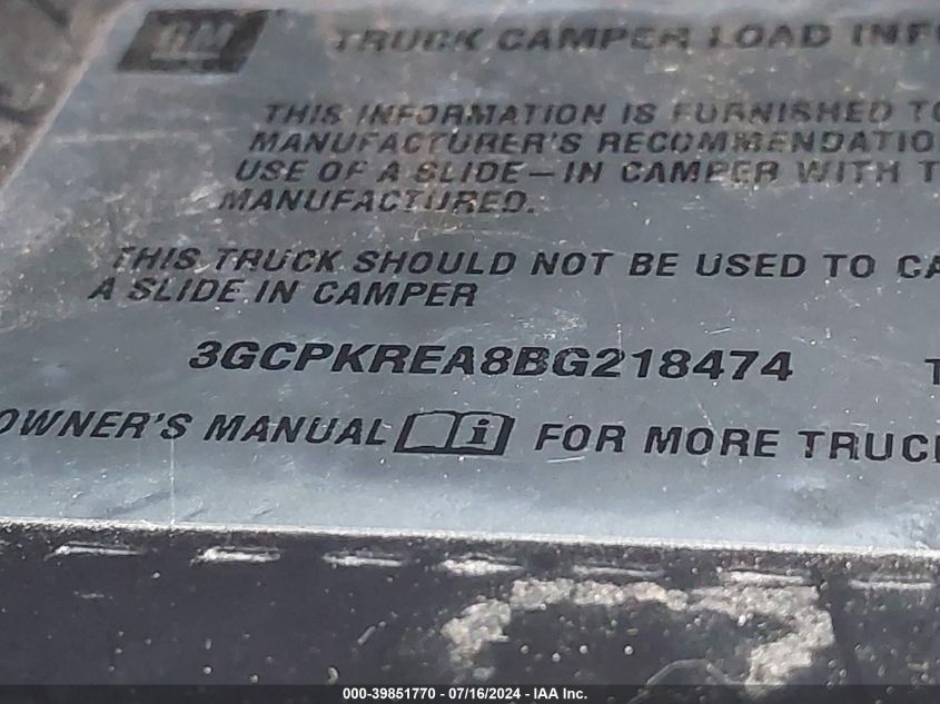 2011 Chevrolet Silverado 1500 Ls VIN: 3GCPKREA8BG218474 Lot: 39851770