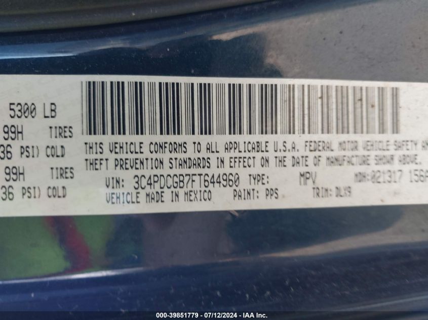 2015 Dodge Journey Crossroad VIN: 3C4PDCGB7FT644960 Lot: 39851779