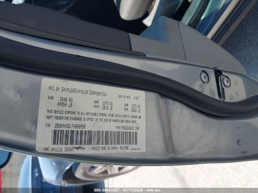 2007 Dodge Charger VIN: 2B3KA43G17H808998 Lot: 39851957