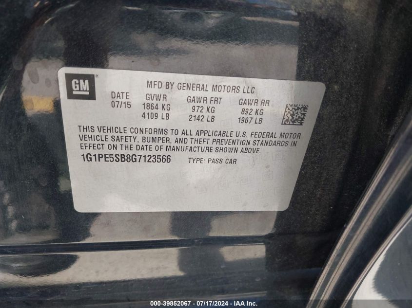 2016 Chevrolet Cruze Limited 1Lt Auto VIN: 1G1PE5SB8G7123566 Lot: 39852067