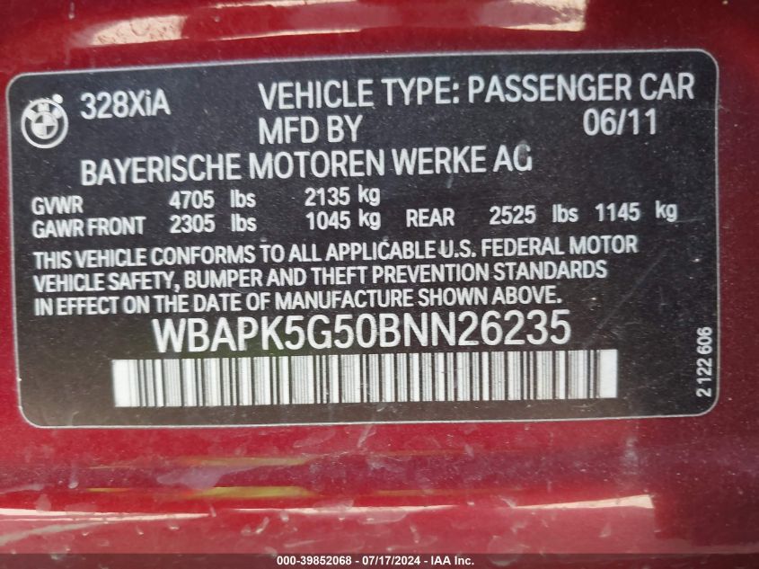 WBAPK5G50BNN26235 2011 BMW 328I xDrive