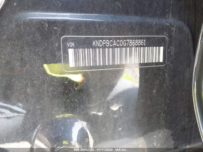 2016 Kia Sportage Lx VIN: KNDPBCAC0G7868861 Lot: 39852102