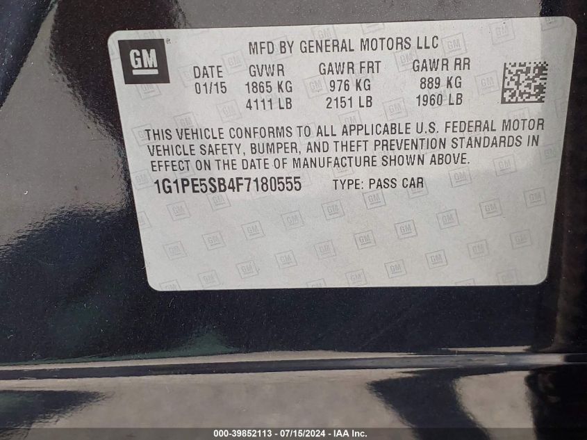 2015 Chevrolet Cruze 2Lt Auto VIN: 1G1PE5SB4F7180555 Lot: 39852113