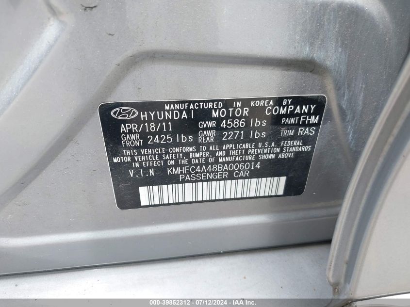 KMHEC4A48BA006014 | 2011 HYUNDAI SONATA HYBRID