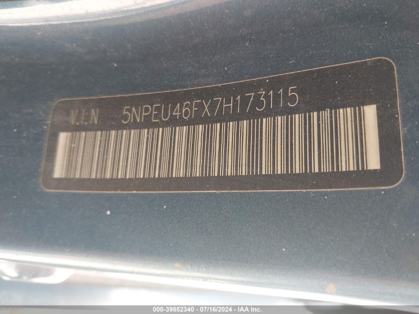 2007 Hyundai Sonata Limited/Se V6 VIN: 5NPEU46FX7H173115 Lot: 39852340