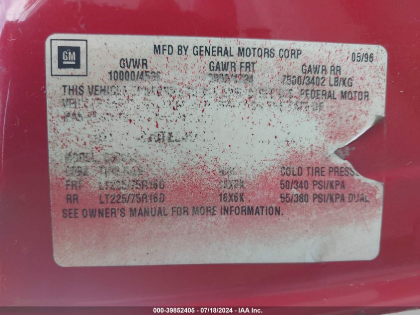 1996 GMC Sierra C3500 VIN: 1GTHC39J8TE541909 Lot: 39852405