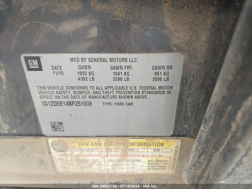 2011 Chevrolet Malibu 2Lt VIN: 1G1ZD5E14BF251008 Lot: 39852708